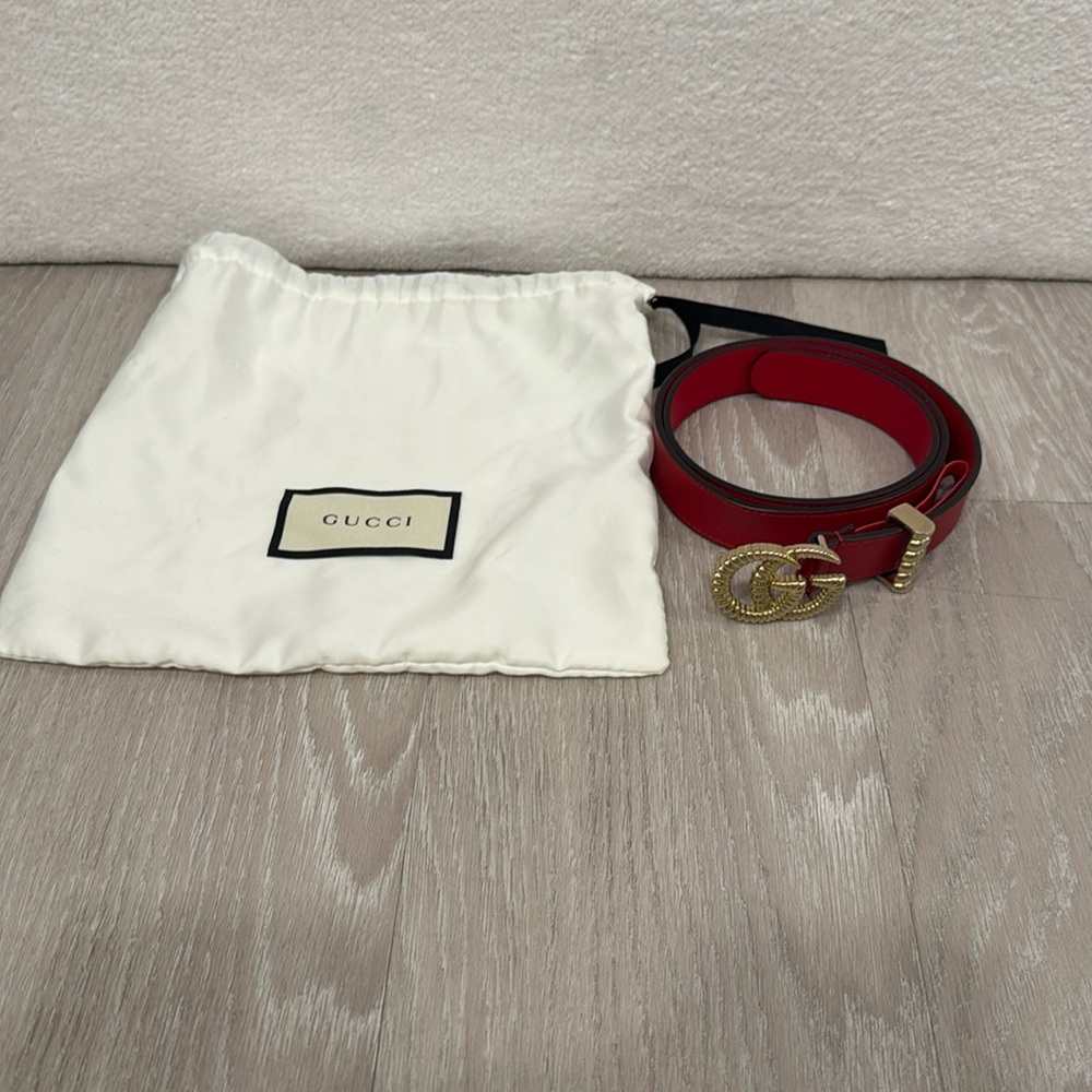 Thin Red Gucci Belt. Size size 80 • 32. Bought from Gucci Store.